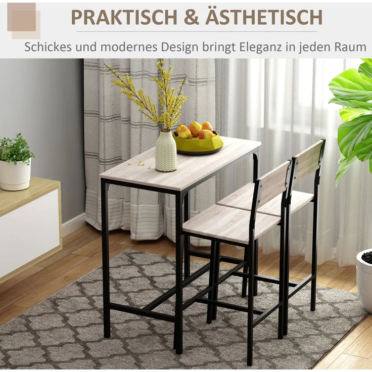 Bartisch mit 2 Stühlen 3-teiliges Tischset Barstuhl MDF in Natur und Schwarz 89x45x87cm für Küche und Essbereich--Natürlich--89x45x87cm--YOUDENOVA – Bild 6