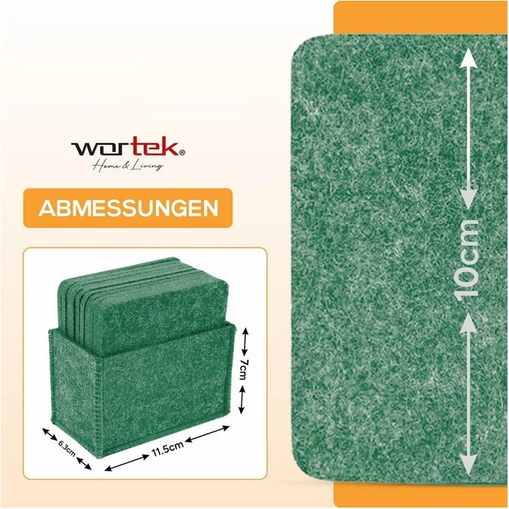 wortek Getränkeuntersetzer Filz-Untersetzer Eckig für Gläser 10er Set + Box, Zubehör für Tisch & Gläser, Set, 10-tlg, waschbare Getränke Glasuntersetzer Gläser, Tischuntersetzer Filz 10 cm – Bild 3