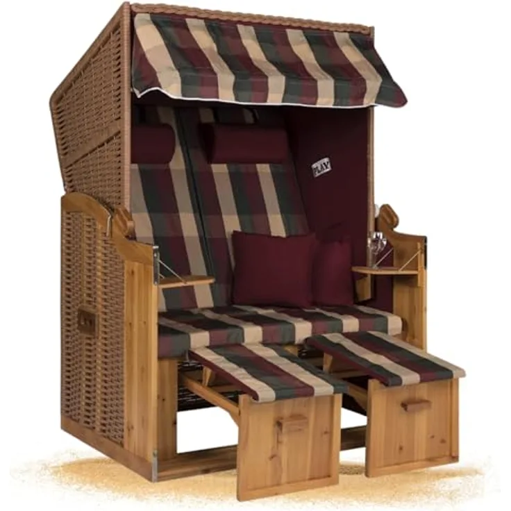 Strandkorb Hanse Strandkorb Strandkorb Ostsee Burgund AFC rot grün beige, BxTxH: 120x80x160 cm, Volllieger, Ostsee-Modell, Stabiles Wacholder mit handgefertigtem Polyrattangeflecht