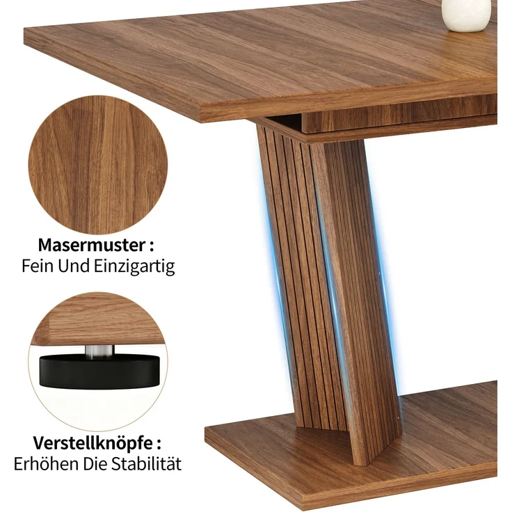 JARDJ Ausziehbarer Esstisch Modern, Massivholz Optik Tisch, Stabiler Sockel mit Verstellbaren Anti-Rutsch-Füßen, Flexibler Esszimmertisch für Kleine Räume und Küche, Dunkelbraun – Bild 9