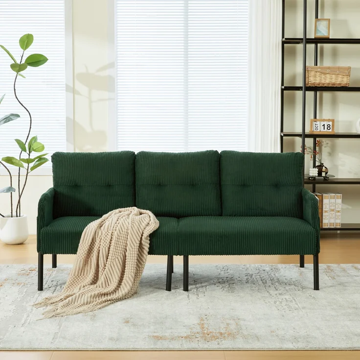 DESVIAE Sofa 3-Sitzer mit Seitentasche 171x72x80 cm Cord Smaragdgrün – Bild 3