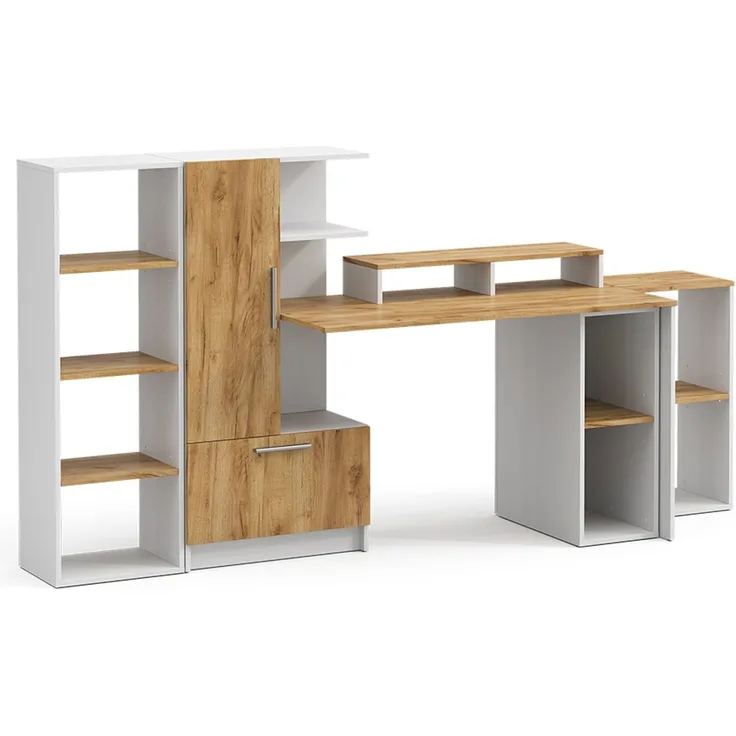 Schreibtisch Tomy Weiß/Goldkraft Eiche 150x59 cm 5er Set Vicco