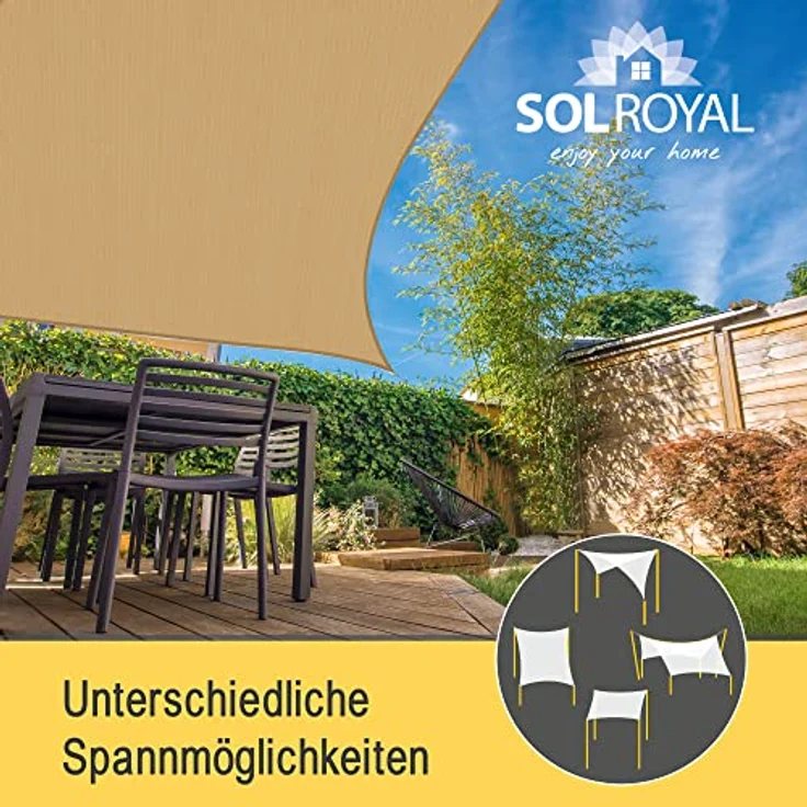 Sol Royal SolVision HS9 - Sonnensegel rechteckig 4x5 m HDPE Atmungsaktiv & UV Schutz Sonnenschutz für Terrasse, Balkon, Pool und Garten – Sonnensegel 400x500 cm Schattennetz Sand – Bild 8