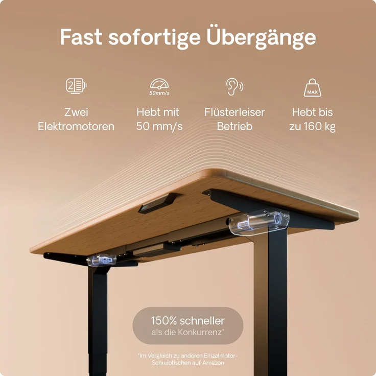 Desktronic HomePro Elektrisch höhenverstellbarer Schreibtisch 180x80cm Bambus/Schwarz mit Memory-Funktion, Anti-Kollisions Technologie, USB-A und USB-C-Ladeanschlüssen – Bild 3