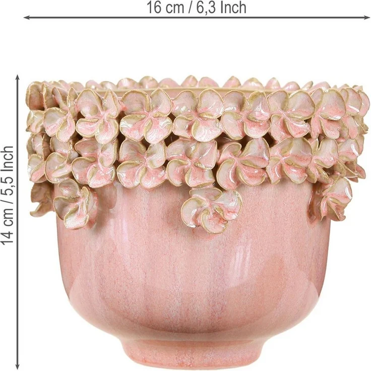Viana Übertopf Keramik Blumentopf Rosa Ø16cm mit Blütenmuster Eleganz – Bild 2