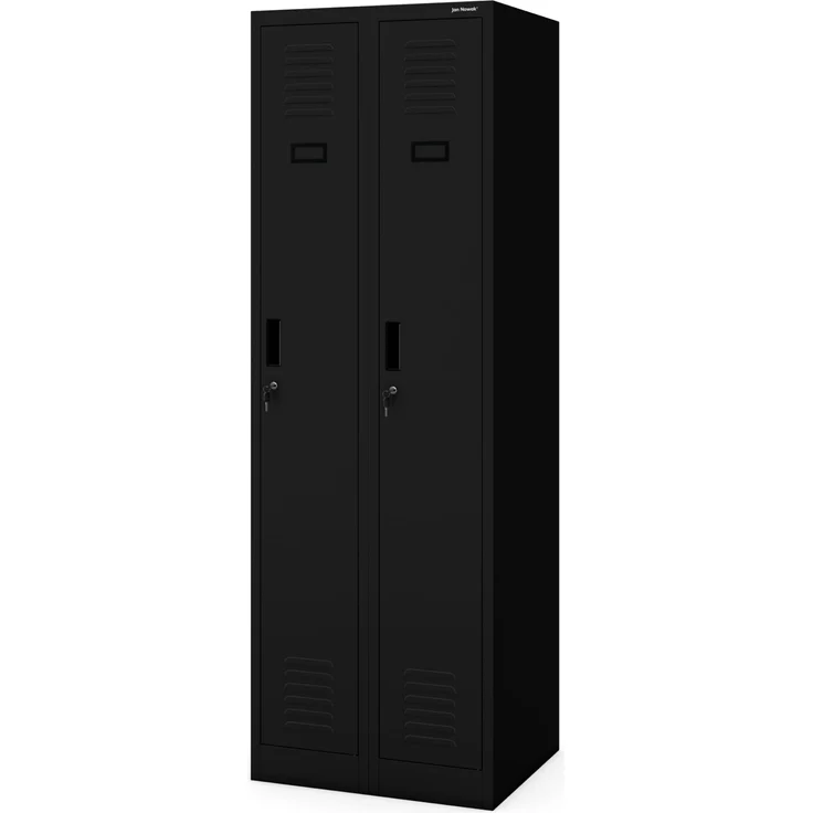Jan Nowak Spind Schrank, Kleiderschrank, Metallschrank, Schließfachschrank | 2 Abteile mit Kleiderstange, Lüftungsschlitze, Trennwände, 4 Kleiderhaken pro Abteil | 180 x 60 x 50 cm | Schwarz
