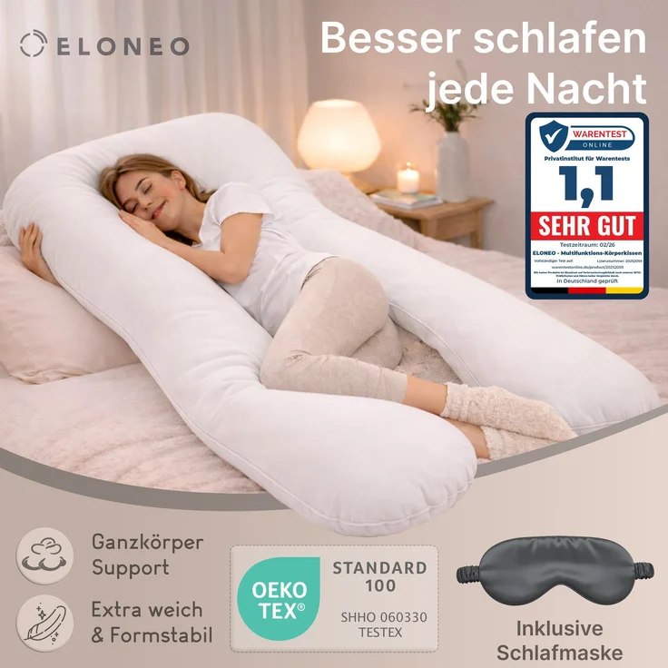 ELONEO Seitenschläferkissen XXL - Multifunktionskissen mit Bezug, formstabil, druckentlastend, bequem – Bild 3