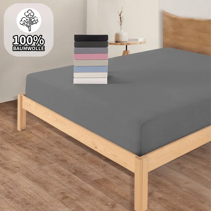 KK Jersey Spannbettlaken, Baumwolle, Grau, 140x200+30 cm – Bild 1