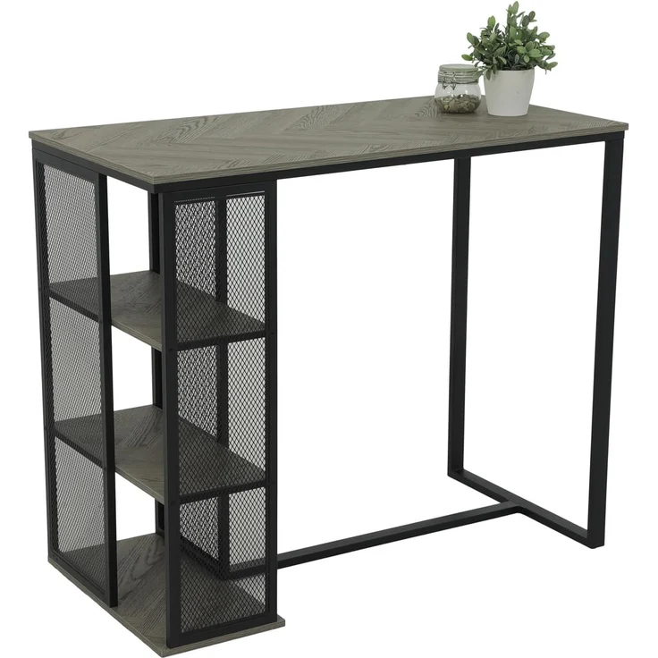 Hela Tische, Bartisch Bistrotisch Klara, Dekor Fischgrät Grau, Metall-Regal-Gestell, 120 x 60 x 103 cm – Bild 1