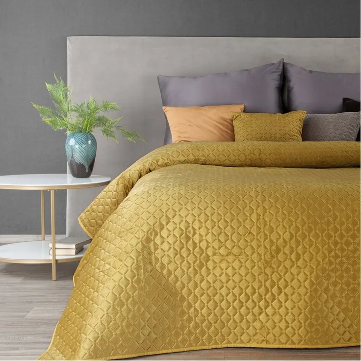 Eurofirany Tagesdecke Gesteppte Decke Velours Karomuster Weicher Überwurf, Eleganter Bettüberwurf Doppelbett