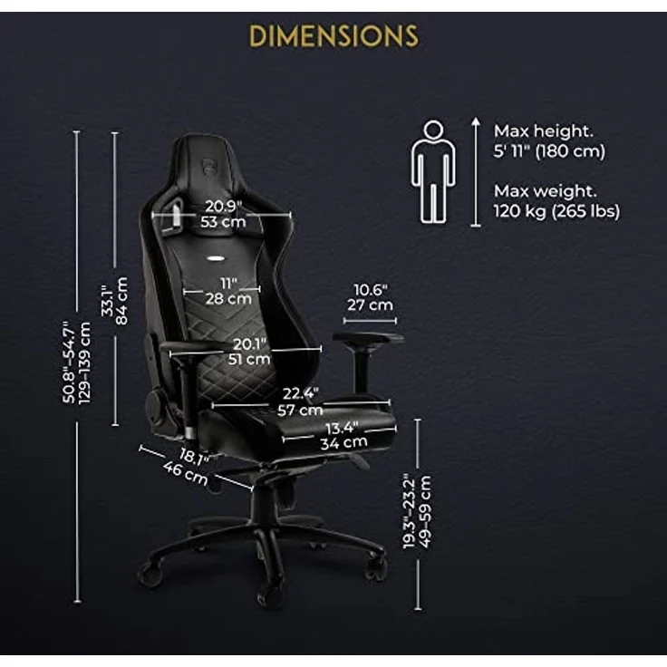 noblechairs Epic Gaming Stuhl - Bürostuhl - Schreibtischstuhl - PU-Kunstleder - Inklusive Kissen - Schwarz/Gold – Bild 3