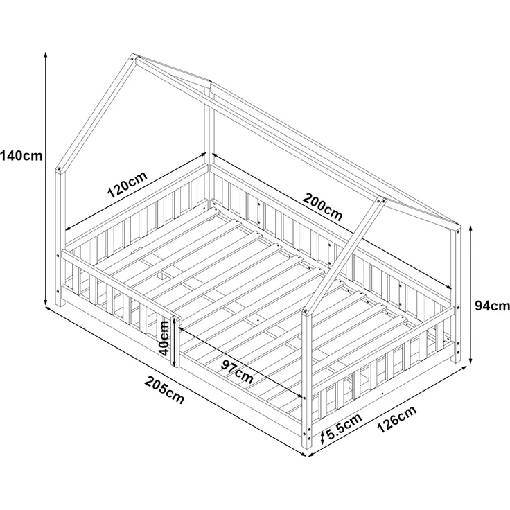 Hausbett Hesel mit Rausfallschutz 120x200cm Mintgrün [en. casa] – Bild 3