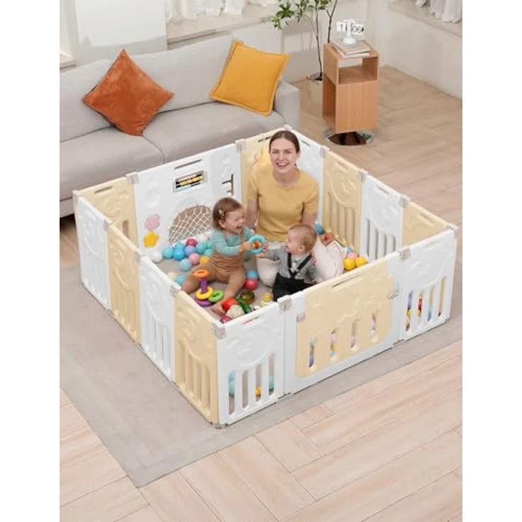Dripex Faltbarer Laufstall Baby 150×150cm, Laufgitter Baby, Baby Playpen, Baby Laufstall mit Spielzeugboard, Laufstall in Anpassungsfähiger Form, Laufgitter aus Kunststoff, Gelb – Bild 12
