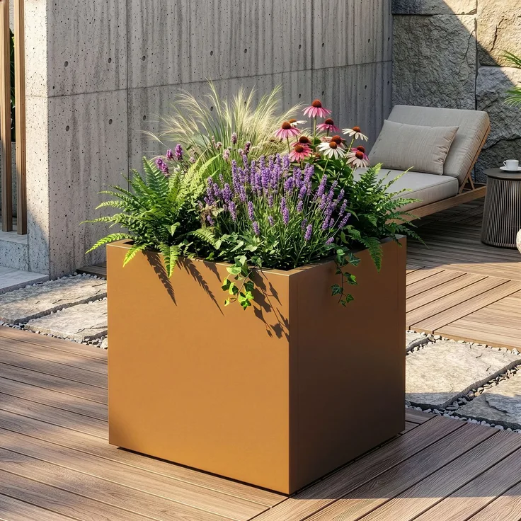 Pflanzkübel Vaargel 60 x 60 x 60 cm verzinkter Stahl Braun [casa. pro]