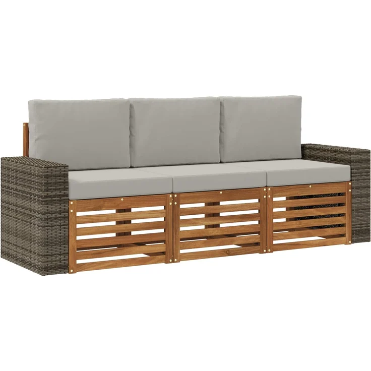 vidaXL Outdoor-Sofagarnitur 3 stk. 3-Sitzer Natur und Hellgrau 3383977 – Bild 2