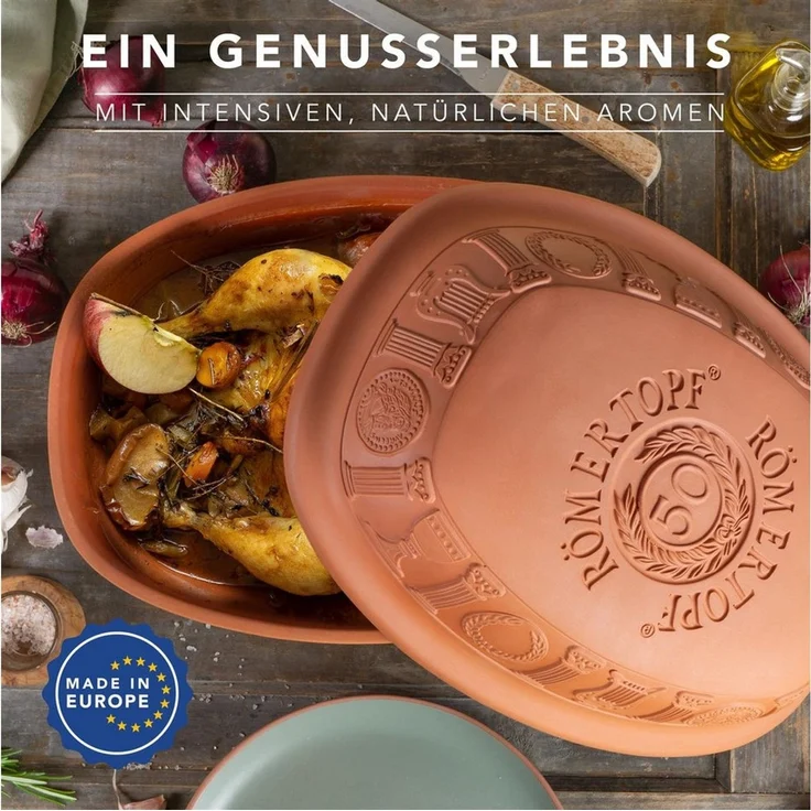 RÖMERTOPF Bräter 50 Jahre JUBILÄUM Bräter, 5 Liter, Keramik, Keramik (Set, Terracotta), antihaft – Bild 3