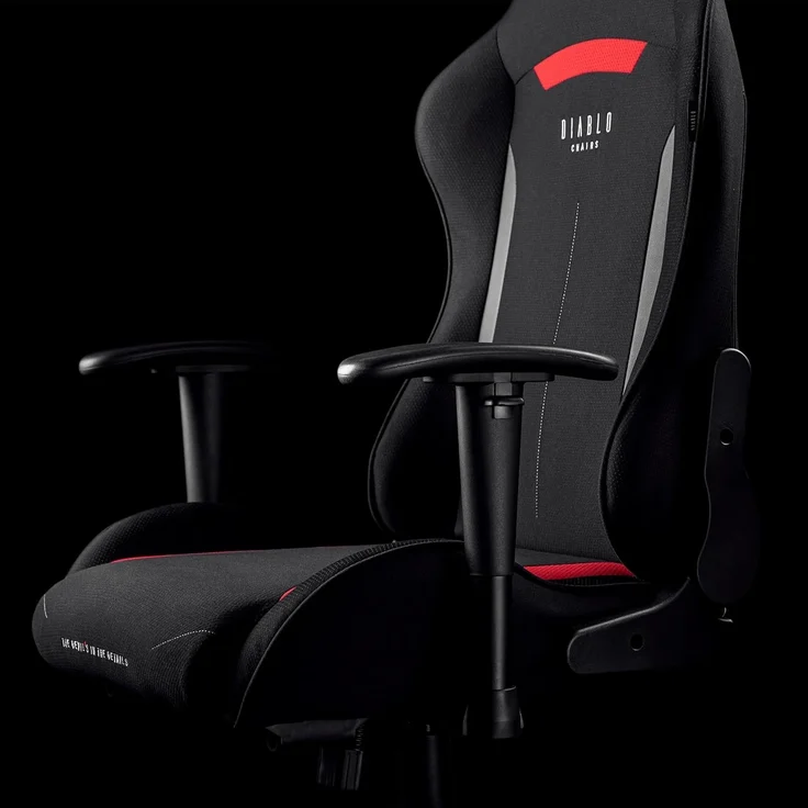 Diablo Gamer Stuhl Stoff | Gaming Stuhl Ergonomisch mit Stoffbezug, Verstellbare Armlehnen, Kippmechanismus | Schreibtischstuhl Gaming, Bürostuhl Gaming bis zu 136 kg | X-Starter | Schwarz – Bild 10