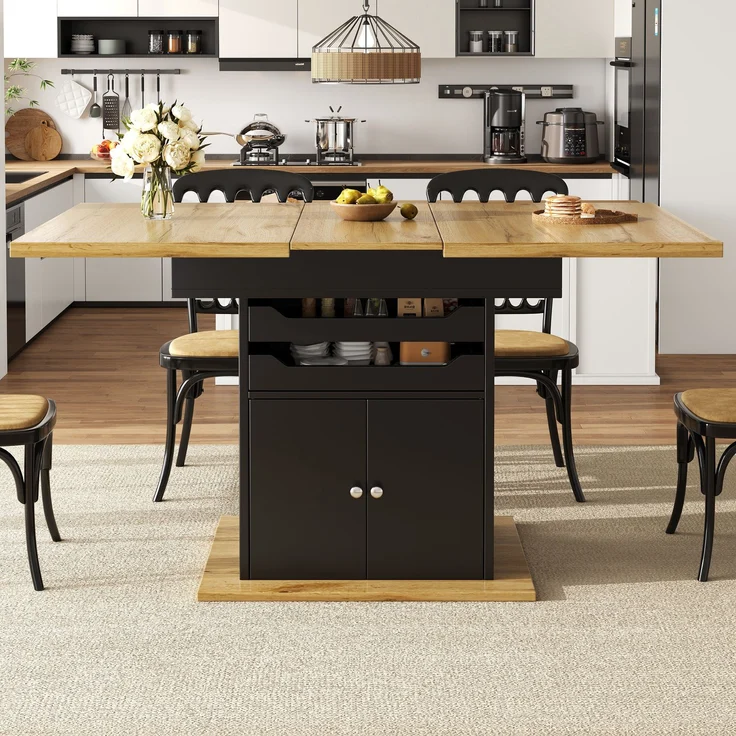 Esstisch Teleskoptisch(110-140×80cm), klappbarer Küchentisch für 4-6 Personen, Ausziehbarer Esstisch ,platzsparender Küchentisch, Tisch mit zwei Schubladen und einem Aufbewahrungsschrank – Bild 3