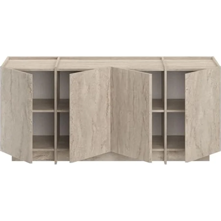 Modern Console Table, Travertine Color, 180 x 80 x 45 cm | 100% Melamine Coated Particle Board, 18 mm Thick | Features Soft-Close Hinges & Numerous Shelves | Stylish Addition to Any Home Décor – Bild 9