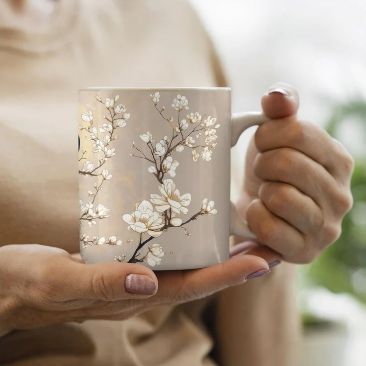 MuchoWow Tasse Pfau - Zweig - Blumen, 1-tlg, Keramik, Kaffeetassen, Teetasse, Becher, Kaffeebecher, Geschenk – Bild 3