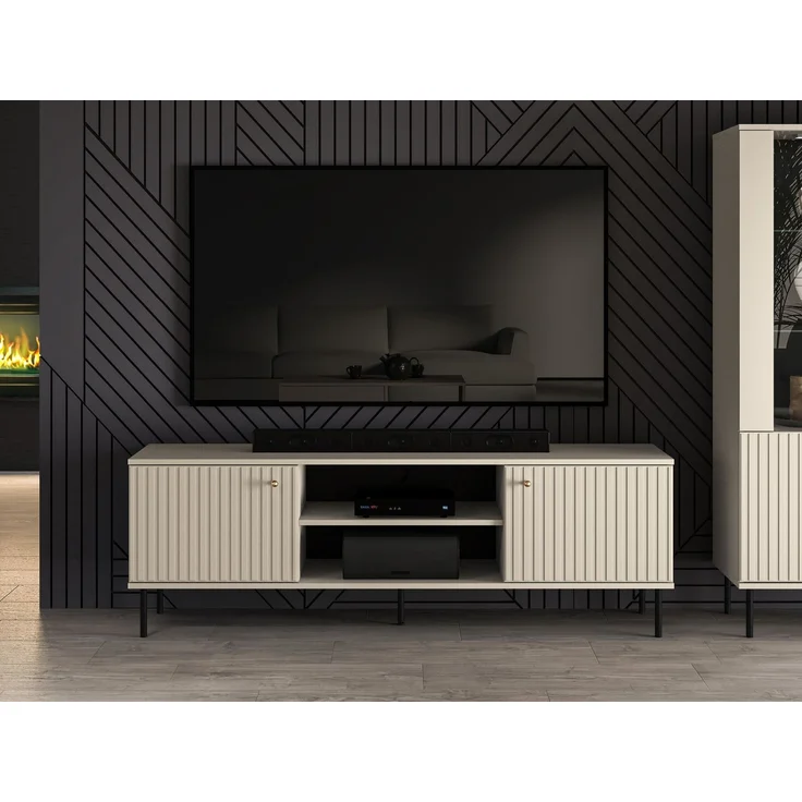 Selsey 'Caletto' TV-Schrank mit Lamellentüren, beige, 53 x 160 x 40 cm – Bild 2