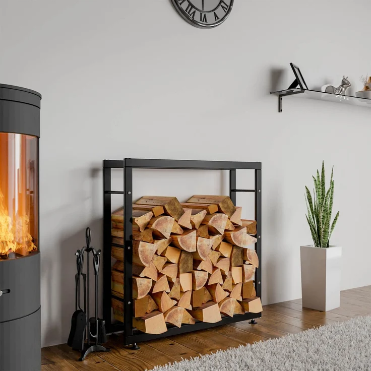 DELUKE® Kaminholzregal innen Metall SATLO - für Feuerholz Brennholzregal innen Kaminholzständer Kaminholzhalter Feuerholzregal InnenSchwarz, 25x80x80cm – Bild 3