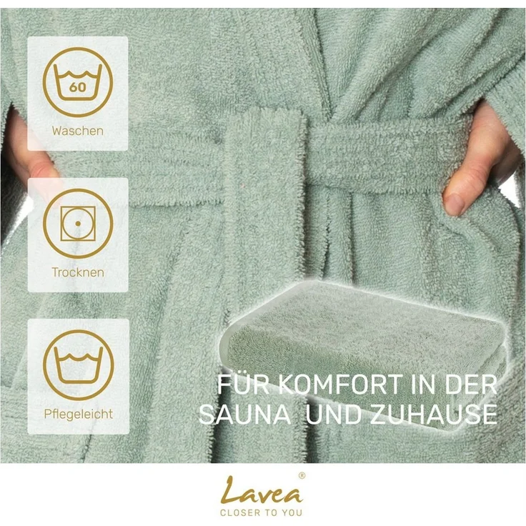 Lavea Saunatuch MEXICO Saunahandtuch 80×200 cm – optional mit Bademantel/Morgenmantel, Baumwolle (Set, 2-St), Hochwertiges Walkfrottier – Saunatuch oder Set mit Unisex-Bademantel – Bild 2