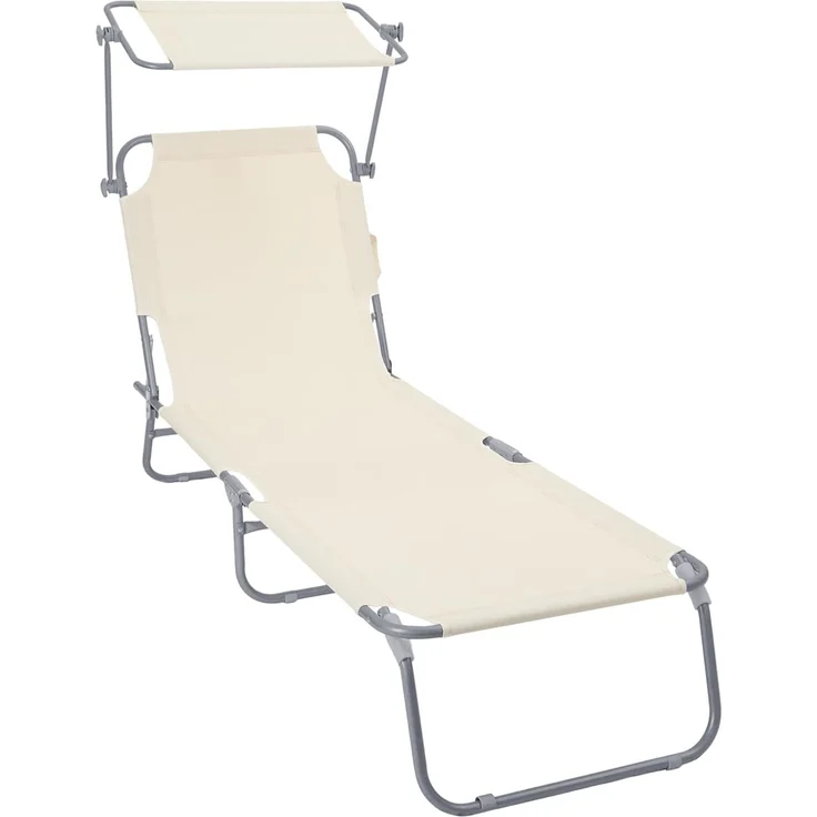 VOUNOT® Sonnenliege Klappbar, Gartenliege mit Dach und 4-Fach Verstellbarer Rückenlehne, Leichte Strandliege für Garten, Terrasse, Camping, Pool & Strand, Beige