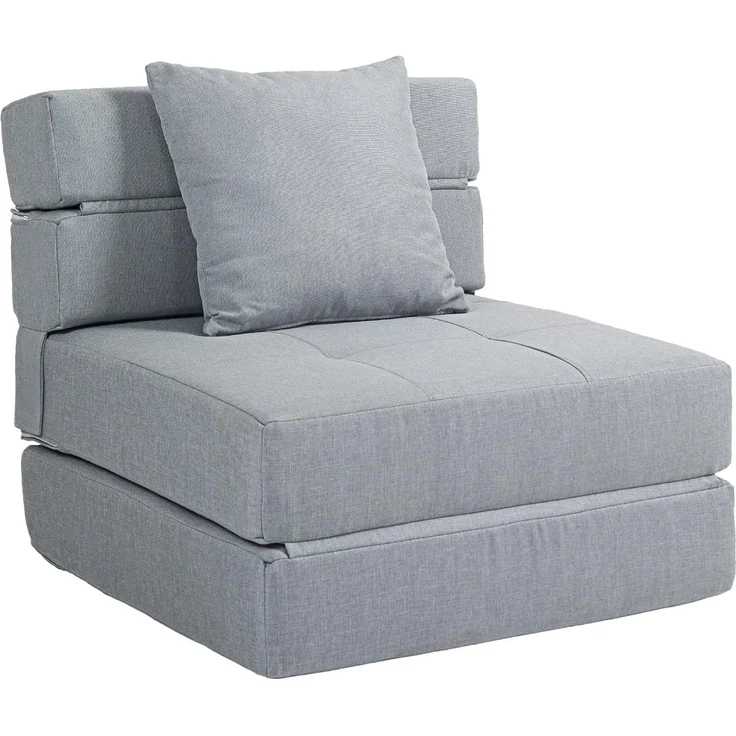 HOMCOM Sessel Einzelsofa mit Kissen, Klappsessel, 2-in-1 Design (Schlafsessel, 1-St, Bettsessel), bis 120 kg Belastbar, Blau – Bild 1