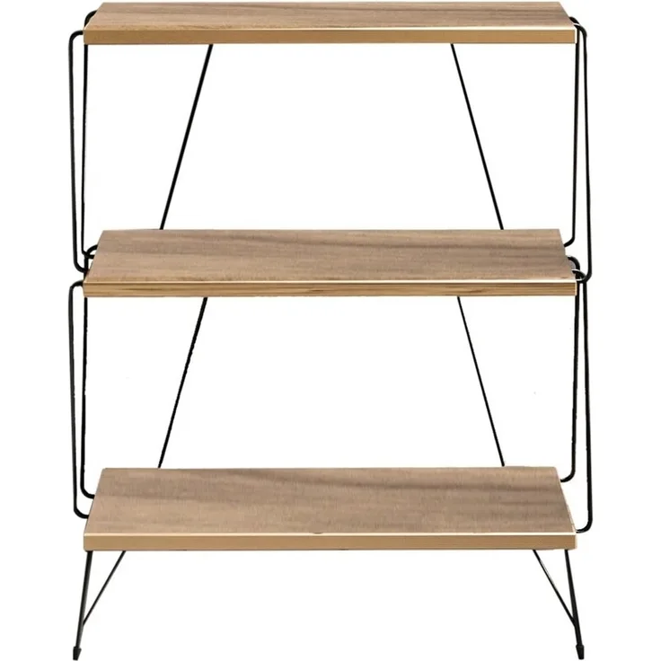 Calicosy Regal 3 Ebenen mit Metallstruktur Dekor Kiefernholz und Schwarz H76 cm – LAZANDOS - Helles Holz
