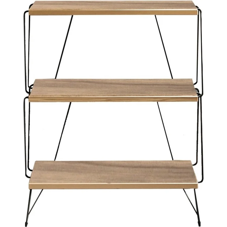 Calicosy Regal 3 Ebenen mit Metallstruktur Dekor Kiefernholz und Schwarz H76 cm – LAZANDOS - Helles Holz – Bild 1