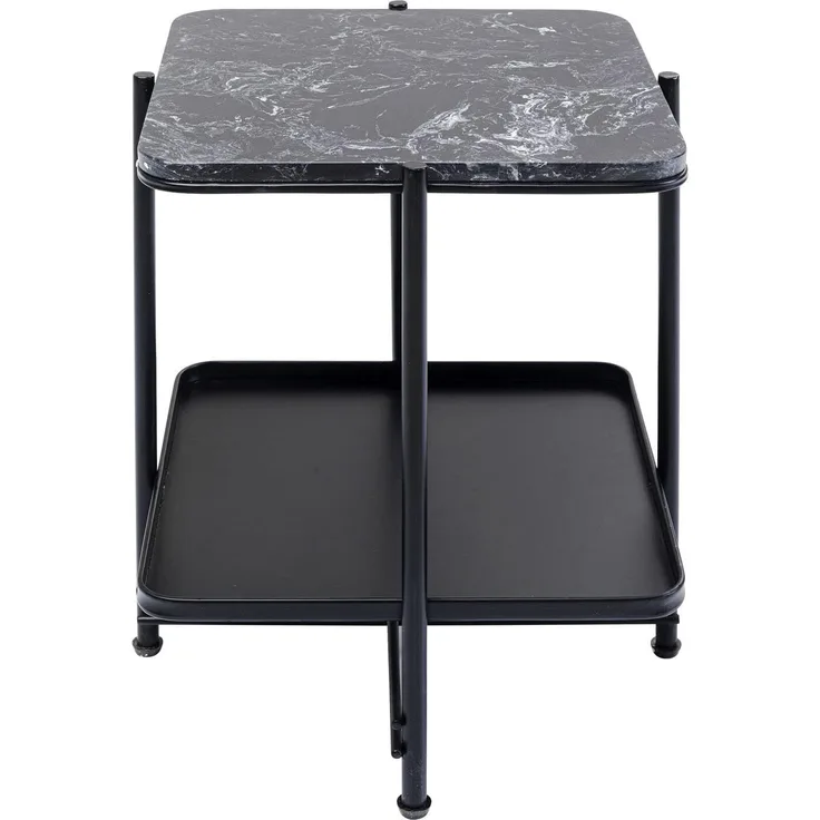 Kare Design Beistelltisch Bennet Schwarz, Mineralmamor, Ablage, Stahlgestell, edel, 39x39 cm