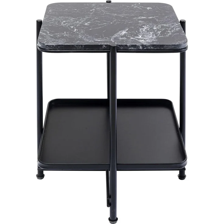Kare Design Beistelltisch Bennet Schwarz, Mineralmamor, Ablage, Stahlgestell, edel, 39x39 cm – Bild 1