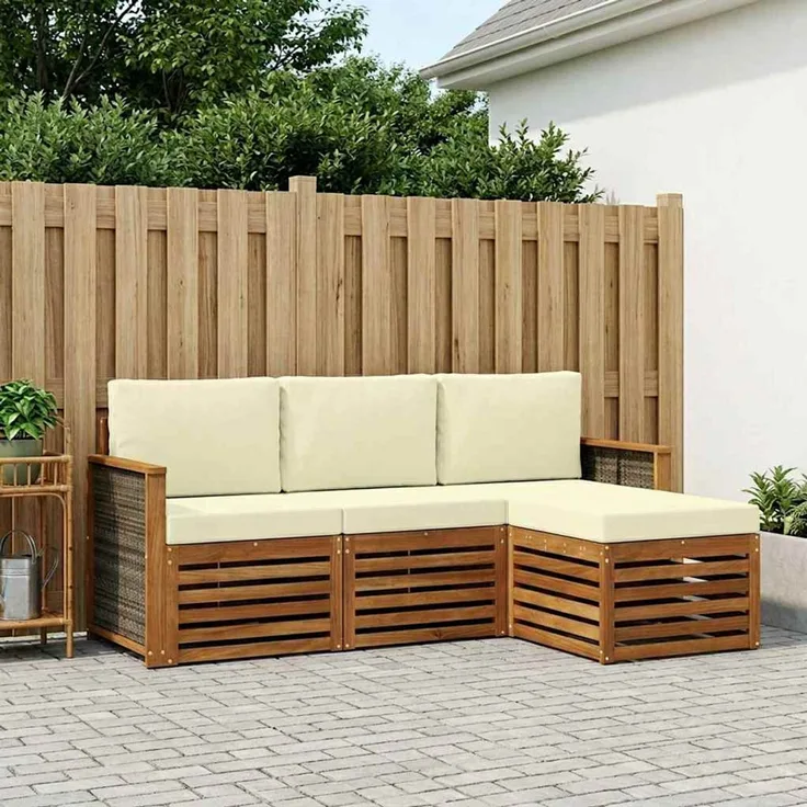 vidaXL Outdoor-Sofagarnitur 4 stk. 4-Sitzer Natur und Creme 3384196