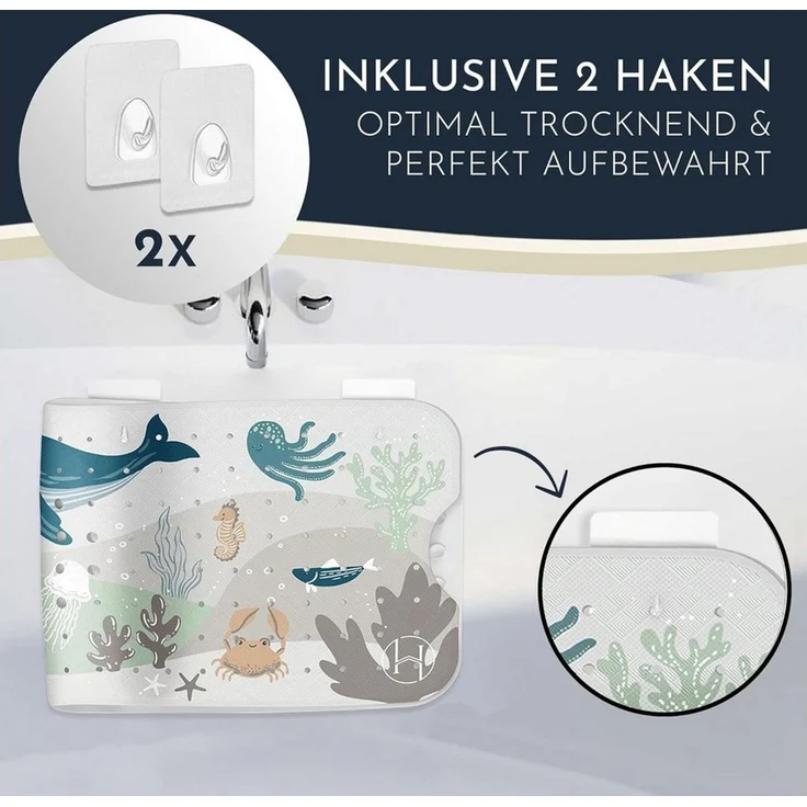Homerella Badematte rutschfest Kinder - 100% BPA frei Inkl. 2 Haken zum Aufhängen 100x40cm, Antirutschmatte Badewanne Baby hautsensitiv & schimmelresistent, Badewannenmatte rutschfest & waschbar – Bild 3