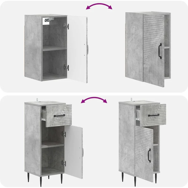 vidaXL 4-teiliges Badezimmer-Schrank-Set HAARLEM Betongrau 3417939 – Bild 8