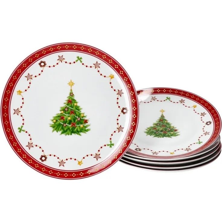 6x Weihnachtstraum Kuchenteller Porzellan 6 Personen Dessert-Teller Weihnachten