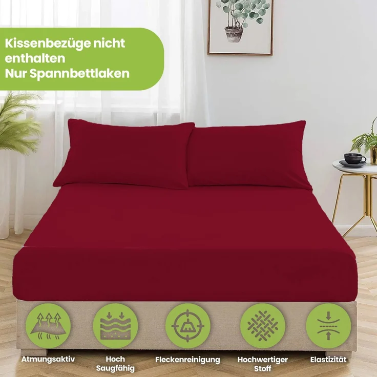 Jersey Spannbettlaken 140-160x200 100%Baumwolle weich bügelfrei komfort Bordeaux – Bild 4