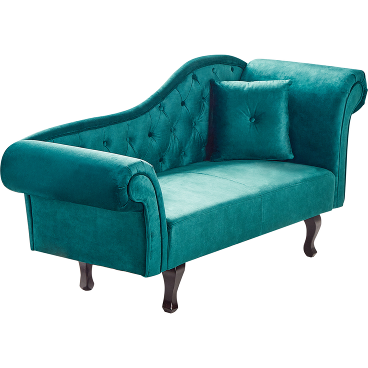 Rechtsseitige Chaiselongue LATTES II Samtstoff Smaragdgrün mit Kissen – Bild 4