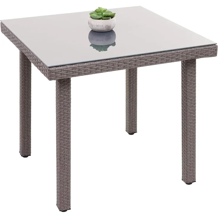 Poly-Rattan Gartentisch Cava, Esstisch Beistelltisch Tisch mit Glasplatte, 80x80cm ~ grau – Bild 4