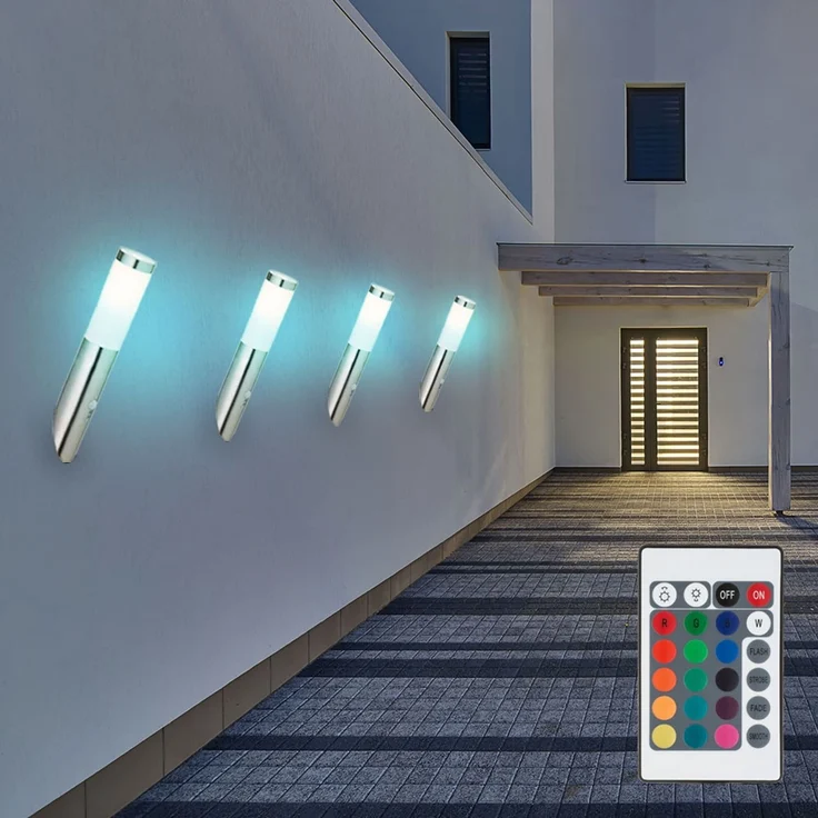 4er RGB LED Wandlampe, Edelstahl, Bewegungsmelder, H 40 cm – Bild 2