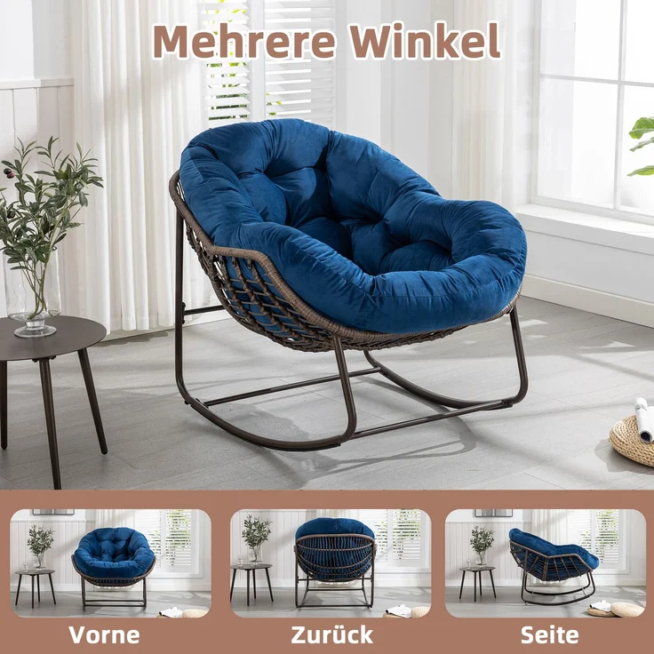 LVHOM Schaukelstuhl mit gepolstertem Kissen, Rattanstuhl mit Stahlrahmen, Lounge Sessel, Schaukelsessel, 2 St, für Balkon/Garten/Wohnzimmer/Schlafzimmer – Bild 7