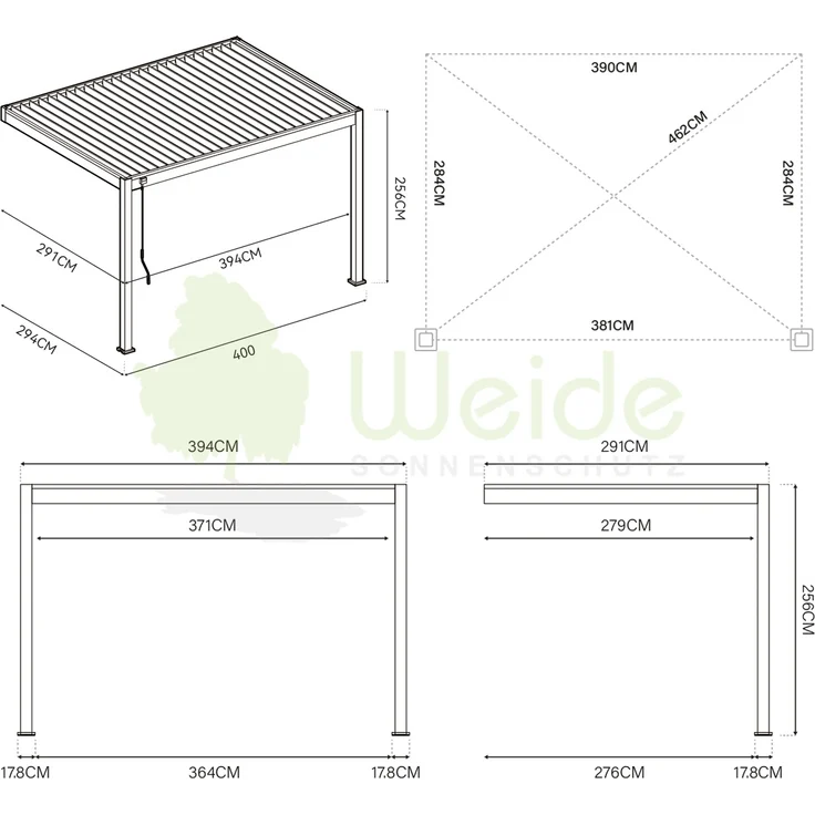 Weide Deluxe | Wand Pergola | Voll Aluminium | 3 x 4 M | Lamellendach weiß – Bild 6