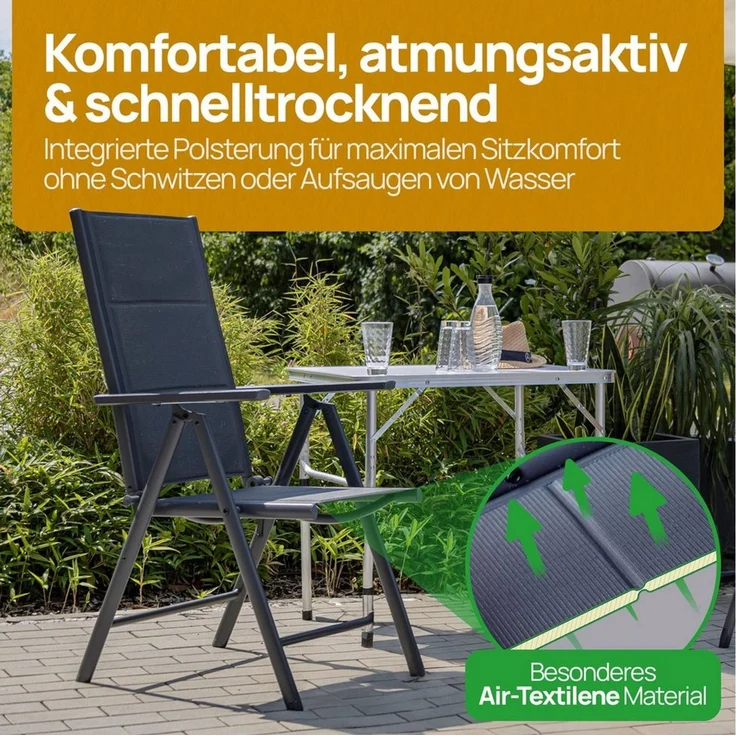 ONDIS24 Gartenstuhl Hochlehner Aluminium Klappsessel Vinoro Deluxe Gartensessel (6 St), UV-beständig – Bild 2