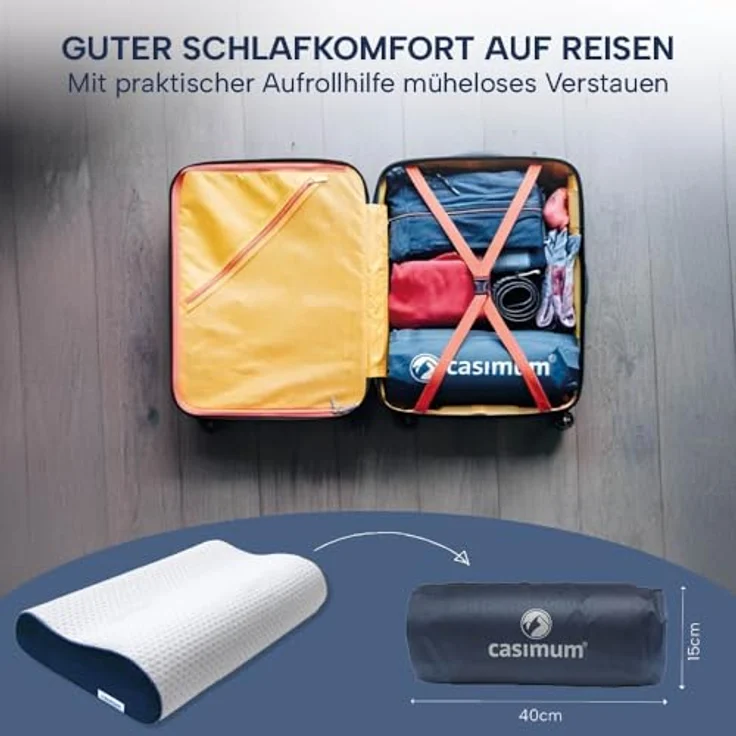 casimum Nackenstützkissen Orthopädisch mit atmungsaktivem Klimabezug, Füllung: Memory Foam, Bezug: Blau, Seitenschläfer, Rückenschläfer, ergonomisches Nackenkissen, höhenverstellbar 60x30 blauer Bezug – Bild 11