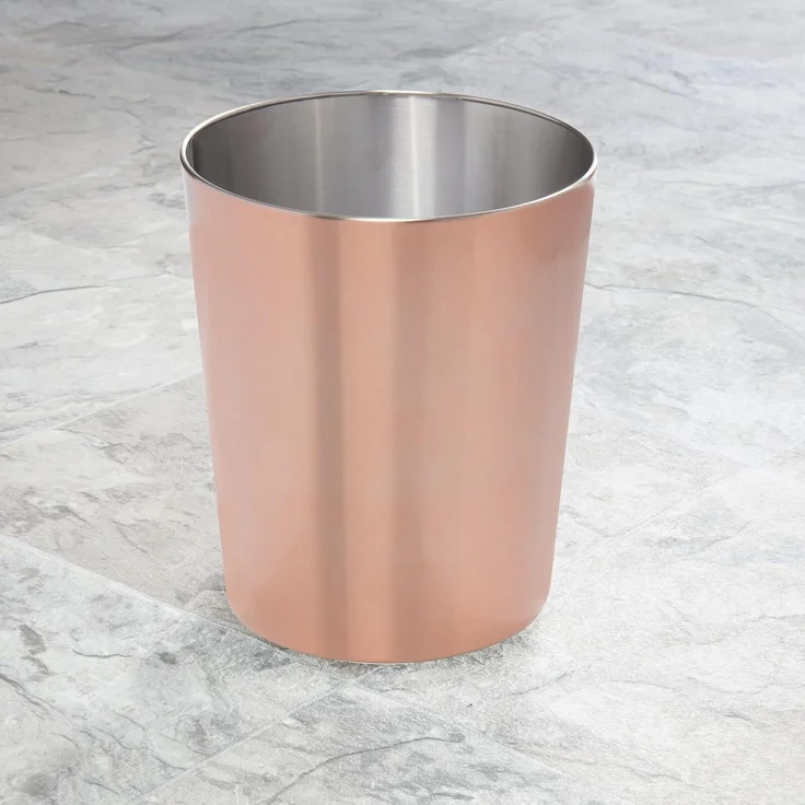 mDesign Mülleimer Abfalleimer Papierkorb Rund 6,4L Bad Metall Roségold – Bild 3