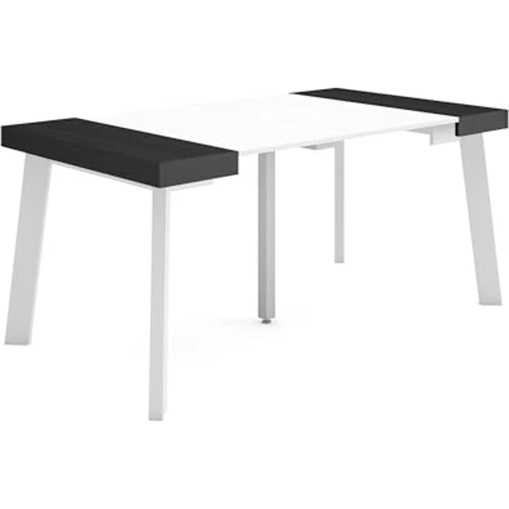 Skraut Home | Ausziehbarertisch | Multifunktionaler ausziehbarer | 160 | Für 8 Gäste | Hölzerne Beine | Moderner Stil | Weiß und Schwarz – Bild 1
