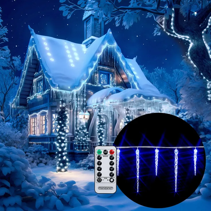 MONZANA® Lichterkette mit 40 LED Zapfen Blau Innen & Außen Fernbedienung Weihnachten Deko Weihnachtsbeleuchtung