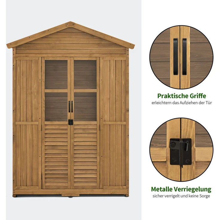 M MCombo Gartenschrank Gartenhaus Holz Wetterfest, Geräteschrank Holzschrank Outdoor Wasserdicht Begehbar, für Außenbereich Balkon Terrasse 1743 (Natur) – Bild 4