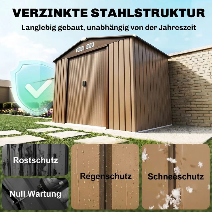 JARDJ Geräteschuppen mit Schiebetüren 2,13 x 1,30 x 1,85cm Metall Gelb – Bild 6